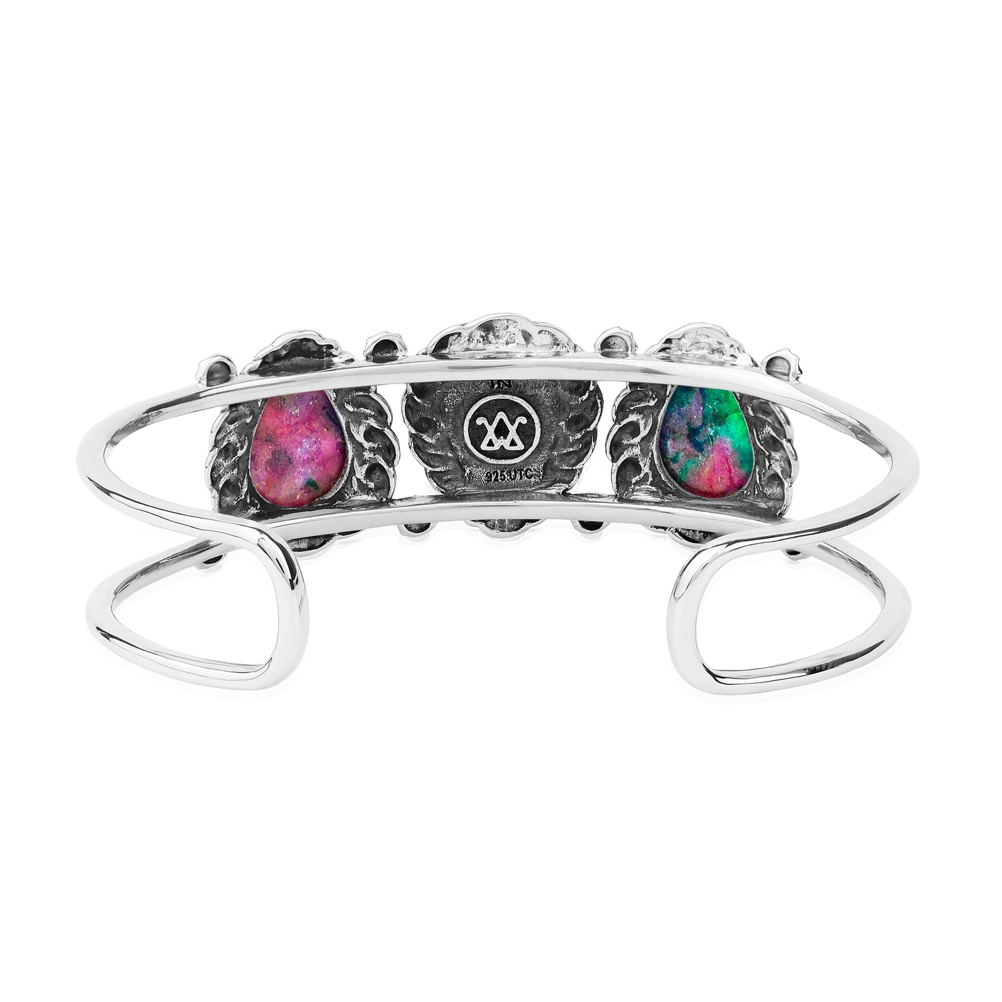 LIMITED EDITION! Sterling Silver Ruby Zoisite Pear Cut Rope Design Cuff Bracelet, Sizes Small to Large