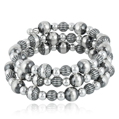 Sterling Silver Women's Beaded Coil Wrap Bracelet