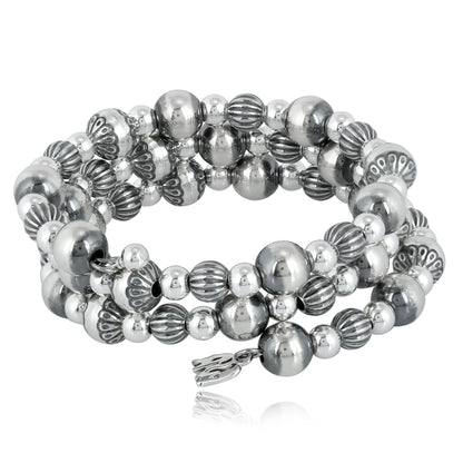 Sterling Silver Women's Beaded Coil Wrap Bracelet