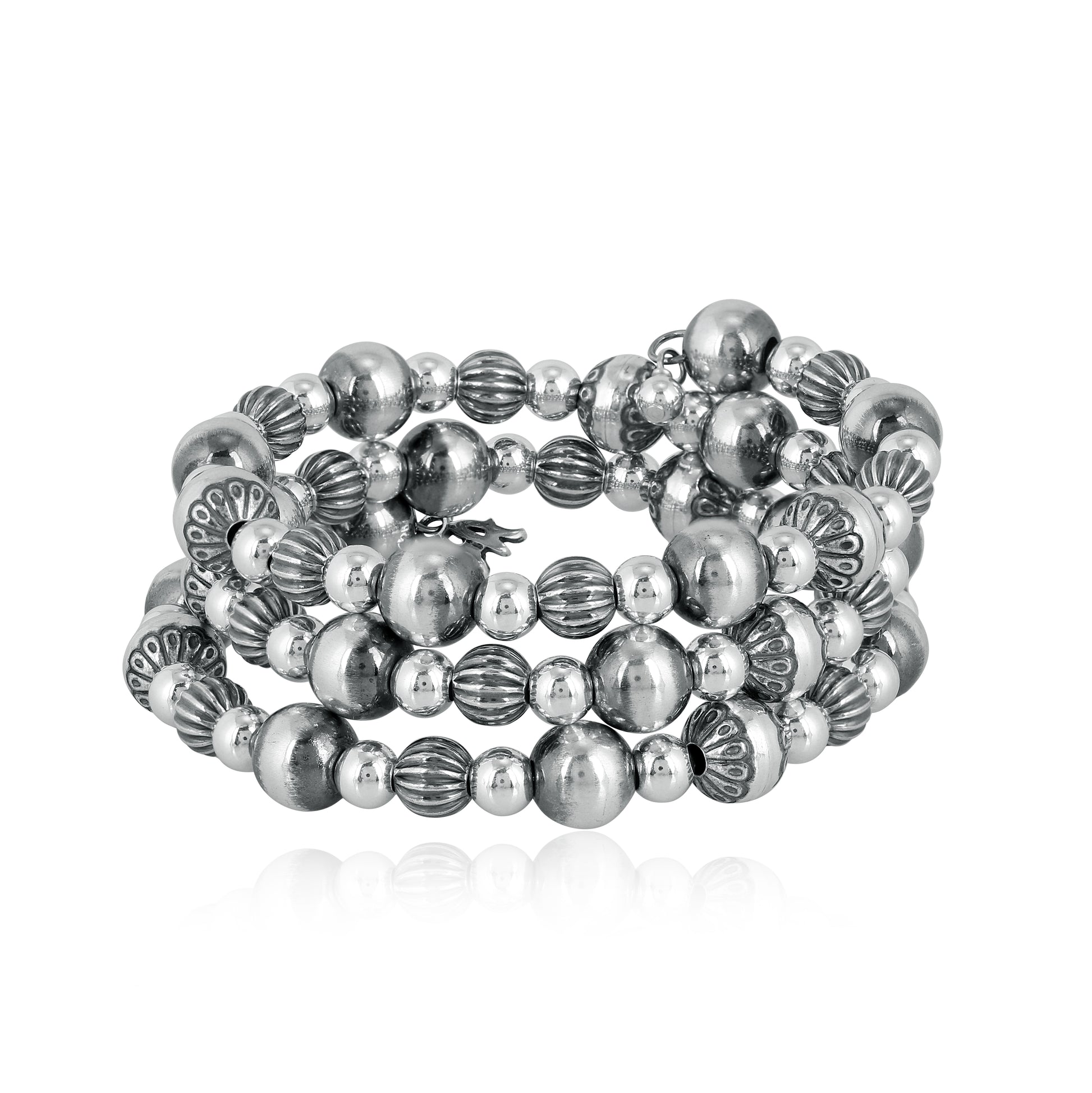 Sterling Silver Women's Beaded Coil Wrap Bracelet – American West Jewelry