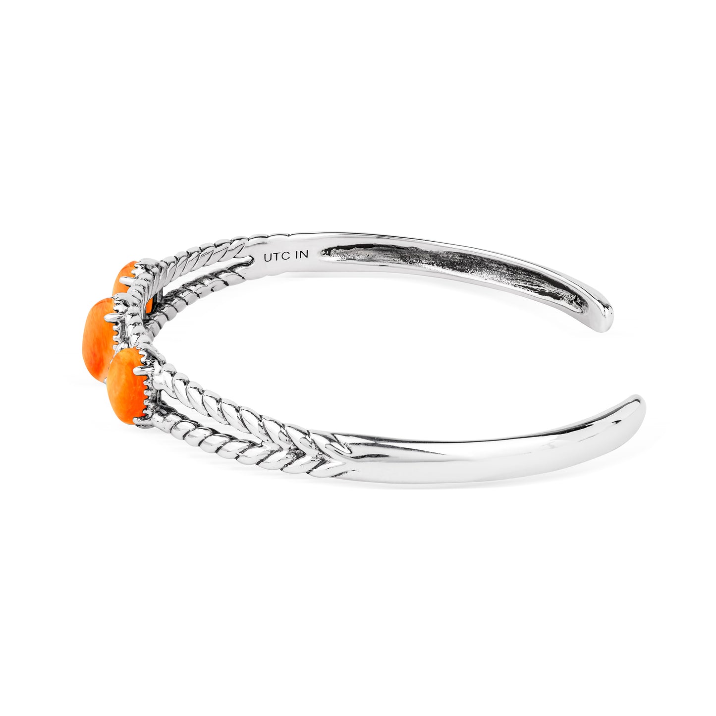EXCLUSIVELY OURS! Sterling Silver Orange Spiny Oyster Oval Rope Friendship Cuff Bracelet, Sizes Small to Large