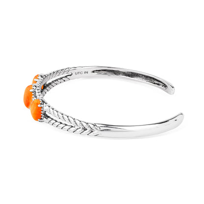 EXCLUSIVELY OURS! Sterling Silver Orange Spiny Oyster Oval Rope Friendship Cuff Bracelet, Sizes Small to Large