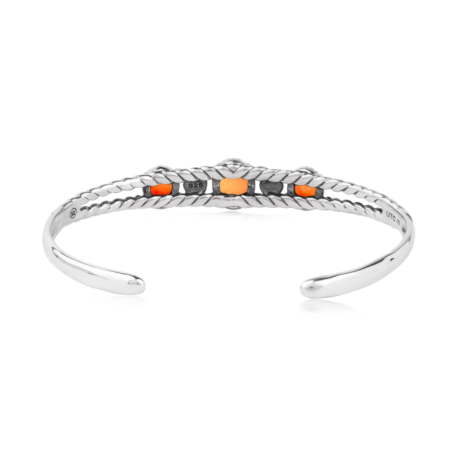 EXCLUSIVELY OURS! Sterling Silver Orange Spiny Oyster Oval Rope Friendship Cuff Bracelet, Sizes Small to Large