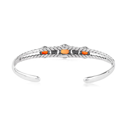 EXCLUSIVELY OURS! Sterling Silver Orange Spiny Oyster Oval Rope Friendship Cuff Bracelet, Sizes Small to Large