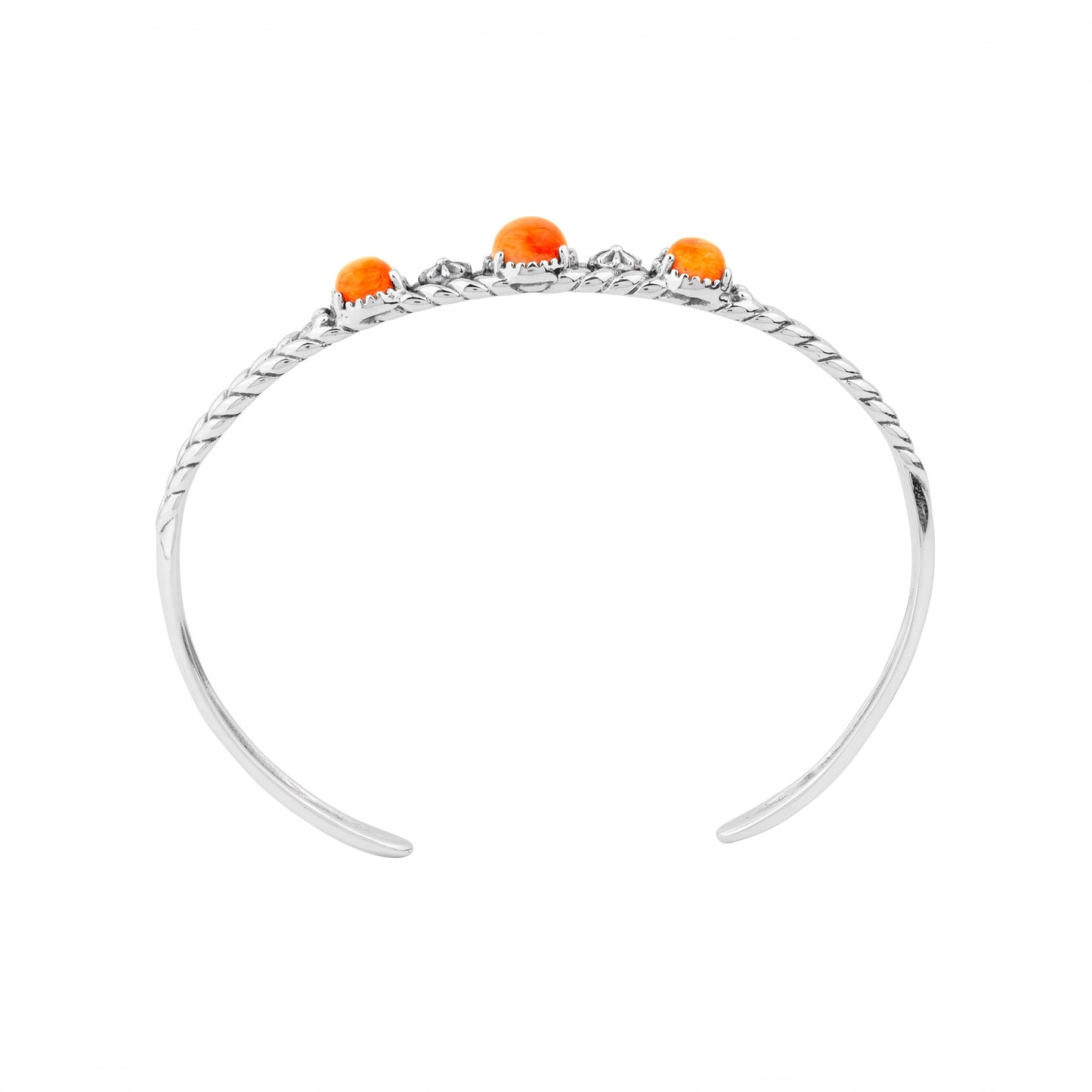 EXCLUSIVELY OURS! Sterling Silver Orange Spiny Oyster Oval Rope Friendship Cuff Bracelet, Sizes Small to Large