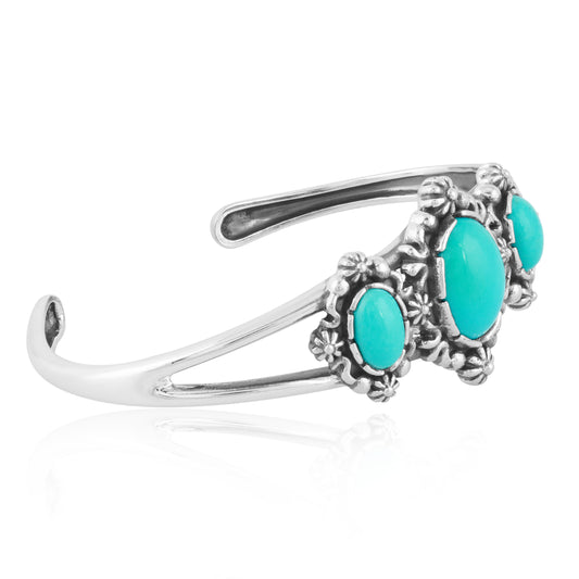 Sterling Silver Women's Cuff Bracelet Blue Turquoise Gemstone Size Small - Large