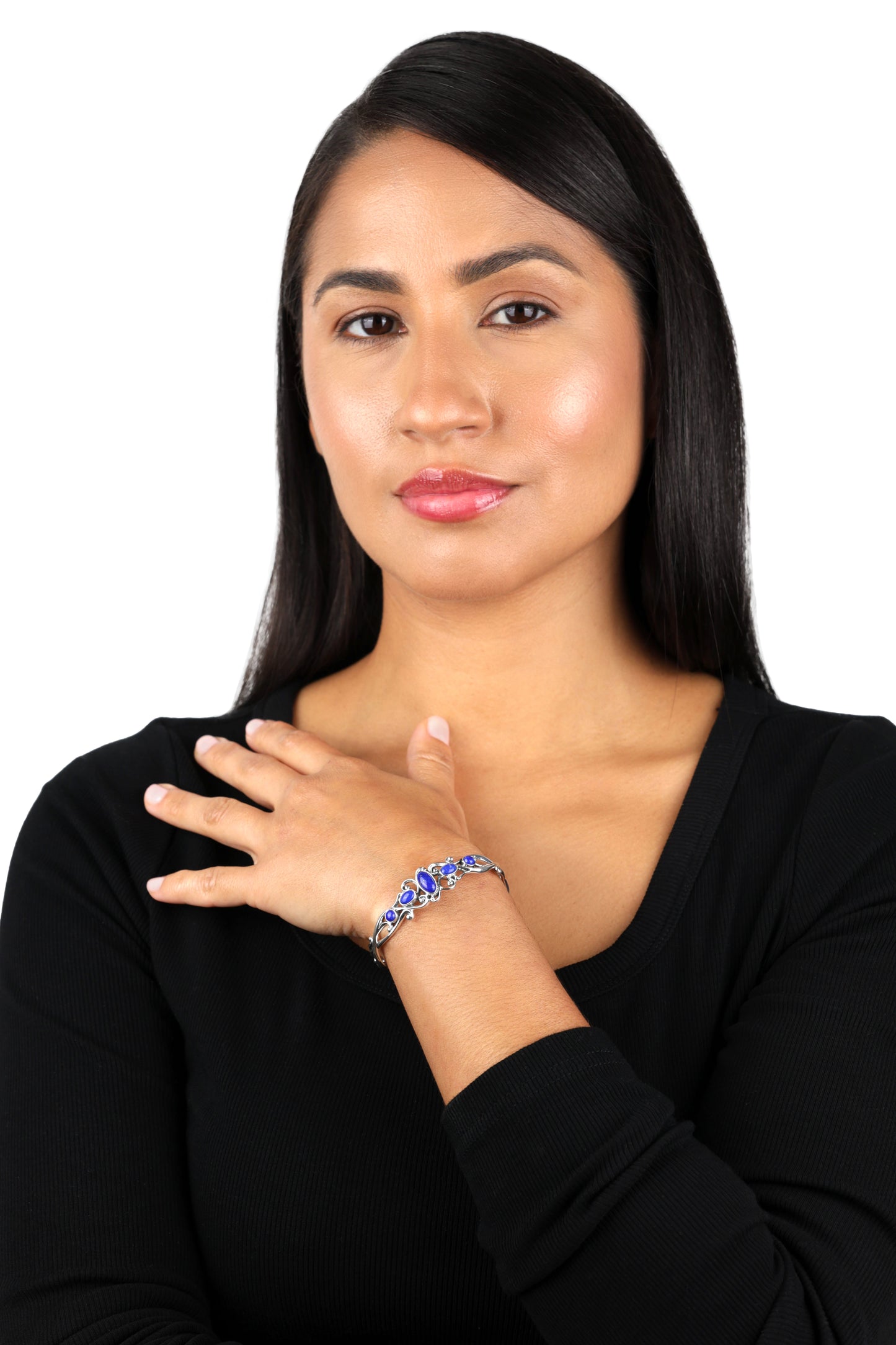 EXCLUSIVELY OURS! Sterling Silver Denim Lapis Open Filigree Cuff Bracelet, Sizes Small to Large