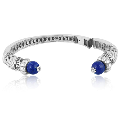 Sterling Silver Lapis Lazuli Gemstone Hinged Cuff Bracelet Sizes Medium - Large