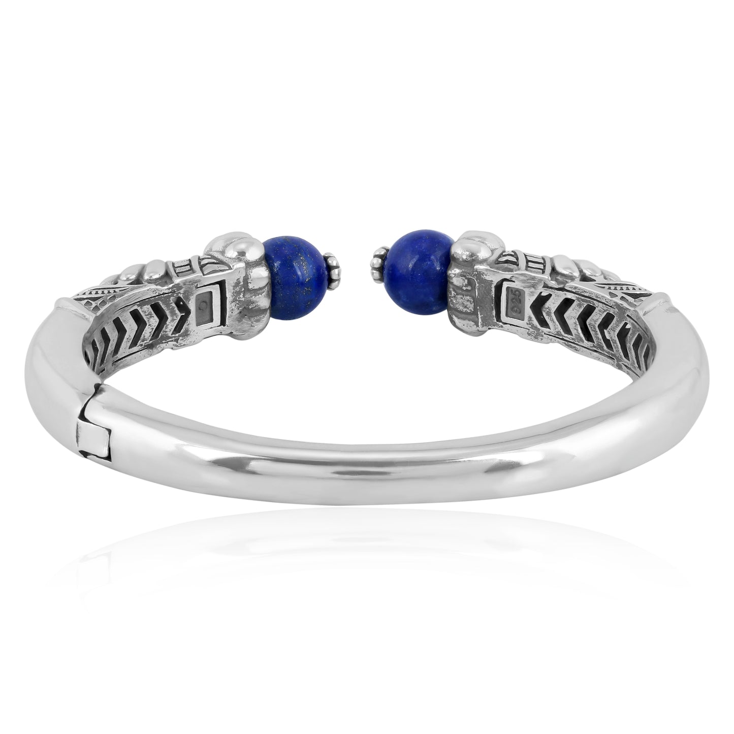 Sterling Silver Lapis Lazuli Gemstone Hinged Cuff Bracelet Sizes Medium - Large