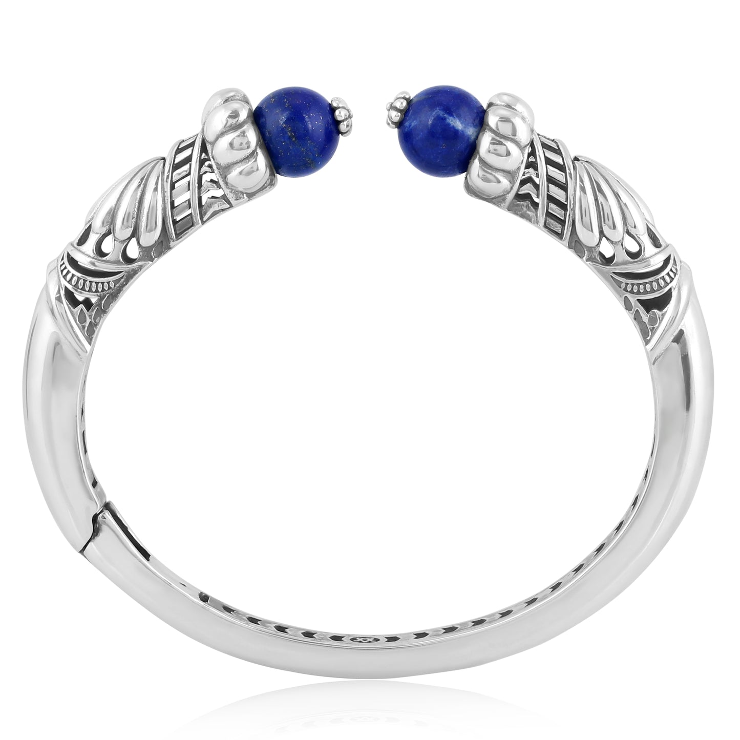 Sterling Silver Lapis Lazuli Gemstone Hinged Cuff Bracelet Sizes Medium - Large