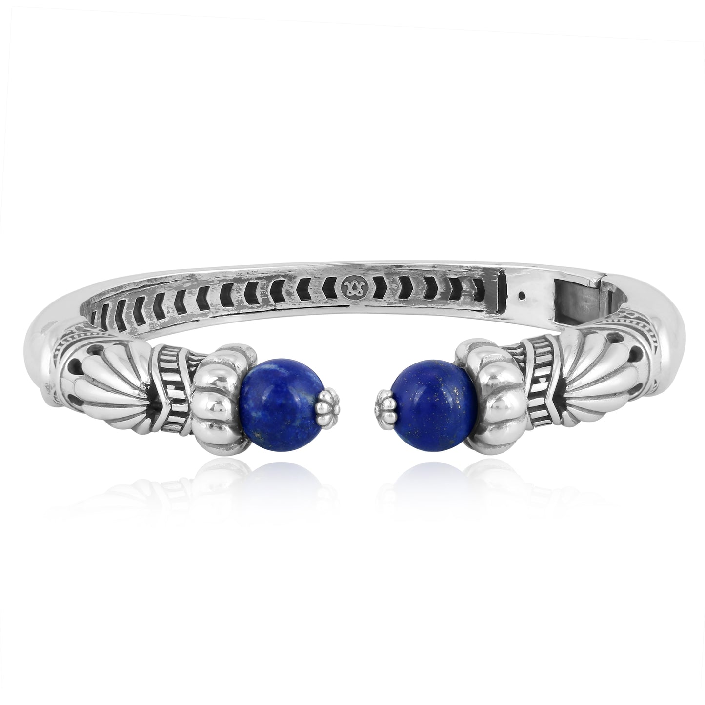 Sterling Silver Lapis Lazuli Gemstone Hinged Cuff Bracelet Sizes Medium - Large