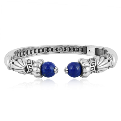 Sterling Silver Lapis Lazuli Gemstone Hinged Cuff Bracelet Sizes Medium - Large