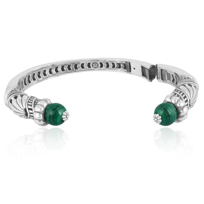 Sterling Silver Malachite Gemstone Hinged Cuff Bracelet, Size Small