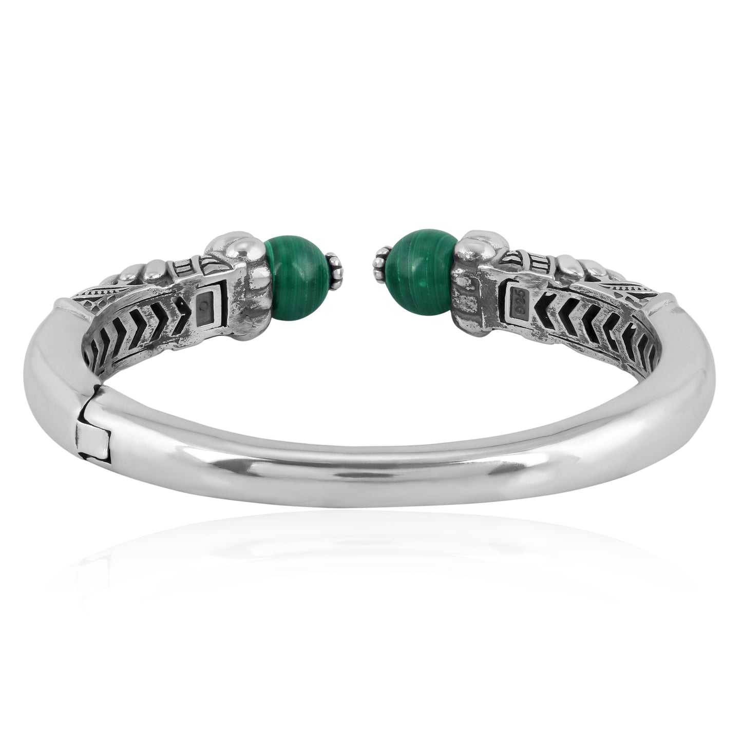 Sterling Silver Malachite Gemstone Hinged Cuff Bracelet, Size Small