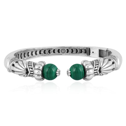 Sterling Silver Malachite Gemstone Hinged Cuff Bracelet, Size Small