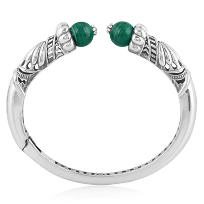 Sterling Silver Malachite Gemstone Hinged Cuff Bracelet, Size Small