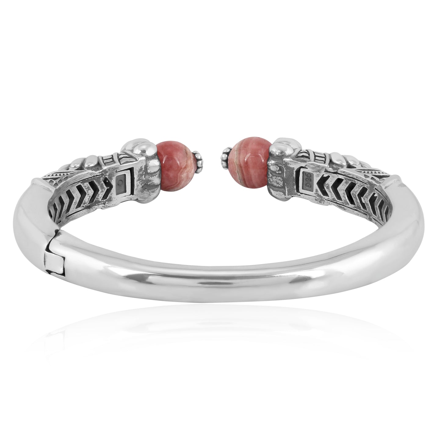 Sterling Silver Rhodochrosite Gemstone Hinged Cuff Bracelet, Size Medium