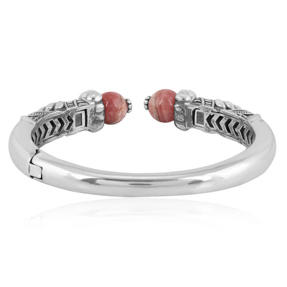 Sterling Silver Rhodochrosite Gemstone Hinged Cuff Bracelet, Size Medium