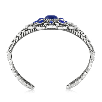 Southwestern Lapis Wildflower Sterling Silver Rope Cuff Bracelet, Sizes Small - Large