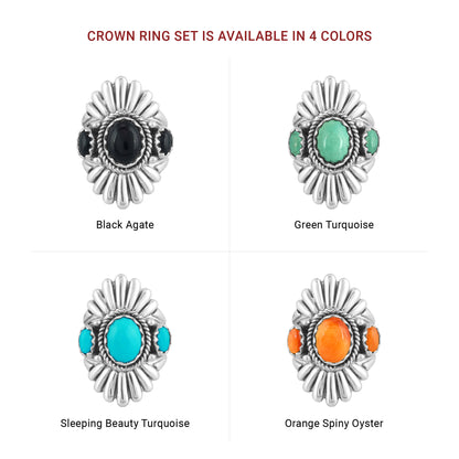 Sterling Silver Green Turquoise Crown Ring, Size 5-10