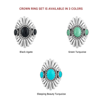 EXCLUSIVELY OURS! Sterling Silver Black Agate Crown Design Ring Set, Sizes 5 to 10