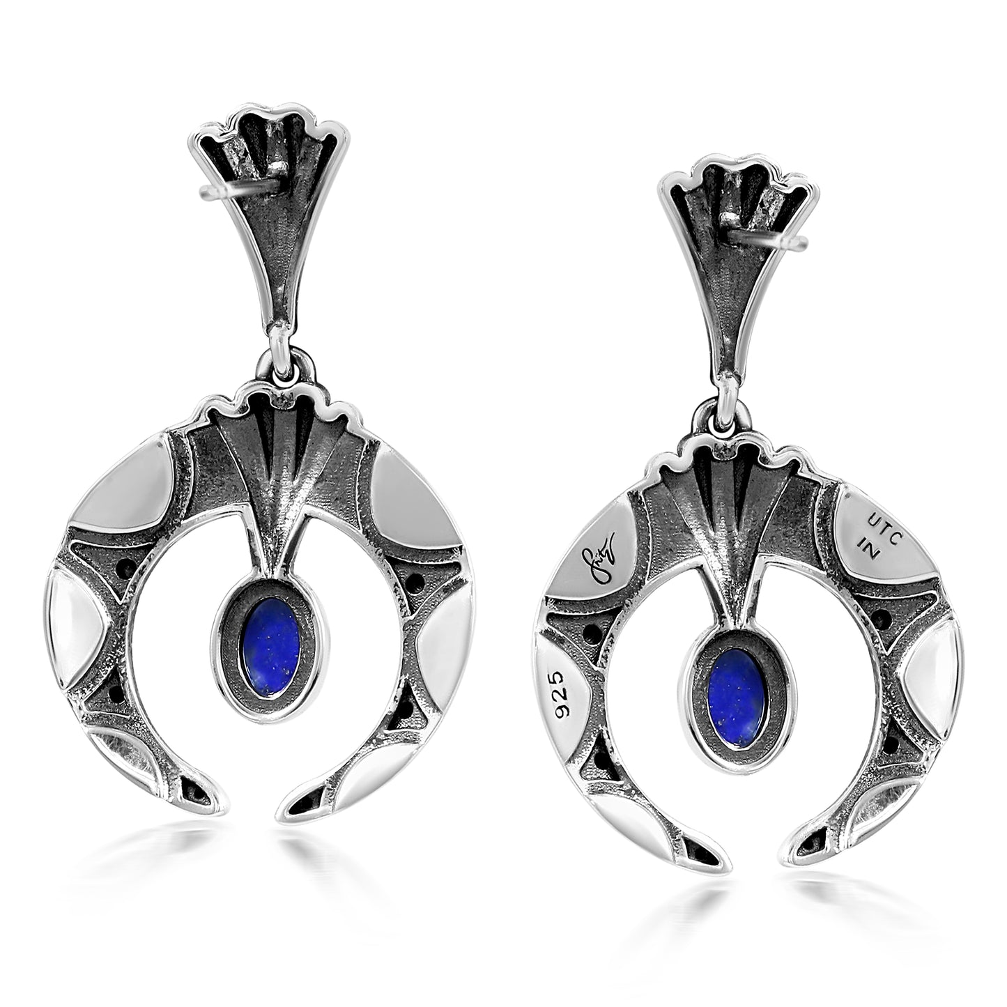 Sterling Silver Lapis Fritz Casuse Oval Gemstone Naja Earrings