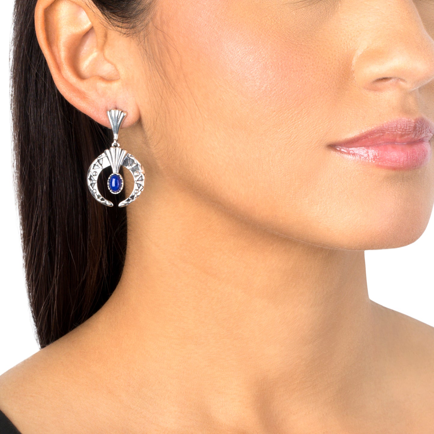 Sterling Silver Lapis Fritz Casuse Oval Gemstone Naja Earrings