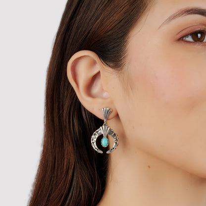 Sterling Silver Sleeping Beauty Turquoise Fritz Casuse Oval Gemstone Naja Earrings