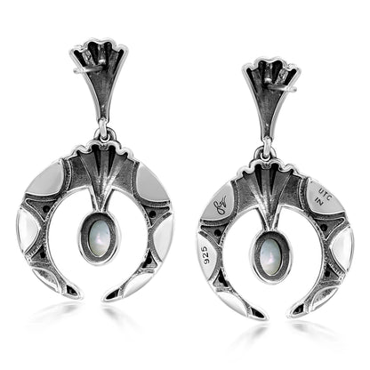 Sterling Silver White Mother of Pearl Fritz Casuse Oval Gemstone Naja Earrings