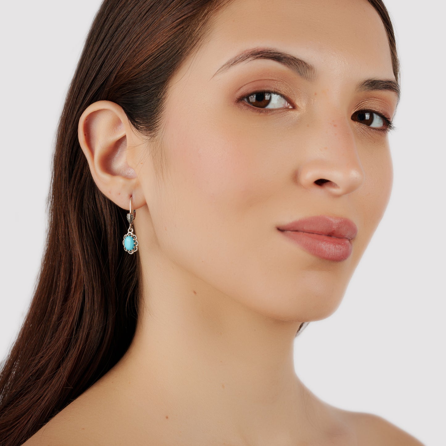 Sterling Silver Kingman Turquoise Concha Lever Back Dangle Earrings