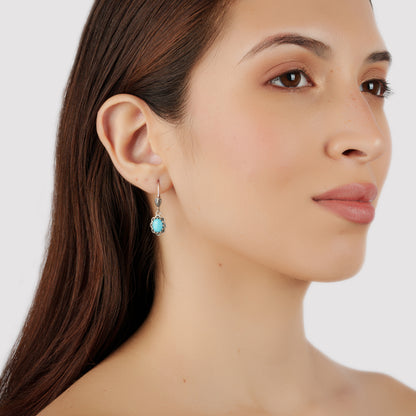 Sterling Silver Kingman Turquoise Concha Lever Back Dangle Earrings