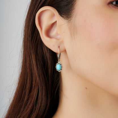 Sterling Silver Kingman Turquoise Concha Lever Back Dangle Earrings