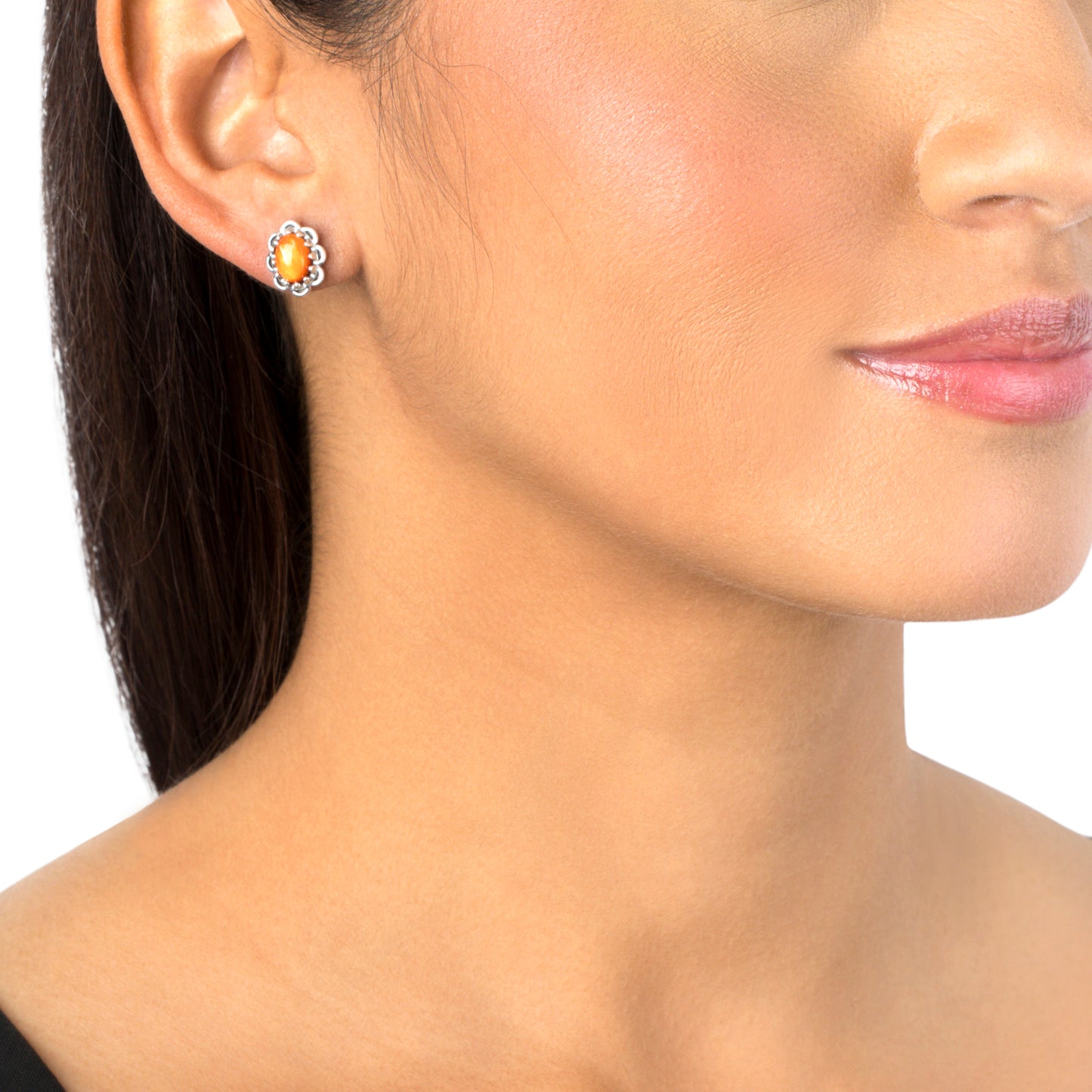 EXCLUSIVELY OURS! Sterling Silver Orange Spiny Oyster Concha Flower Stud Earrings