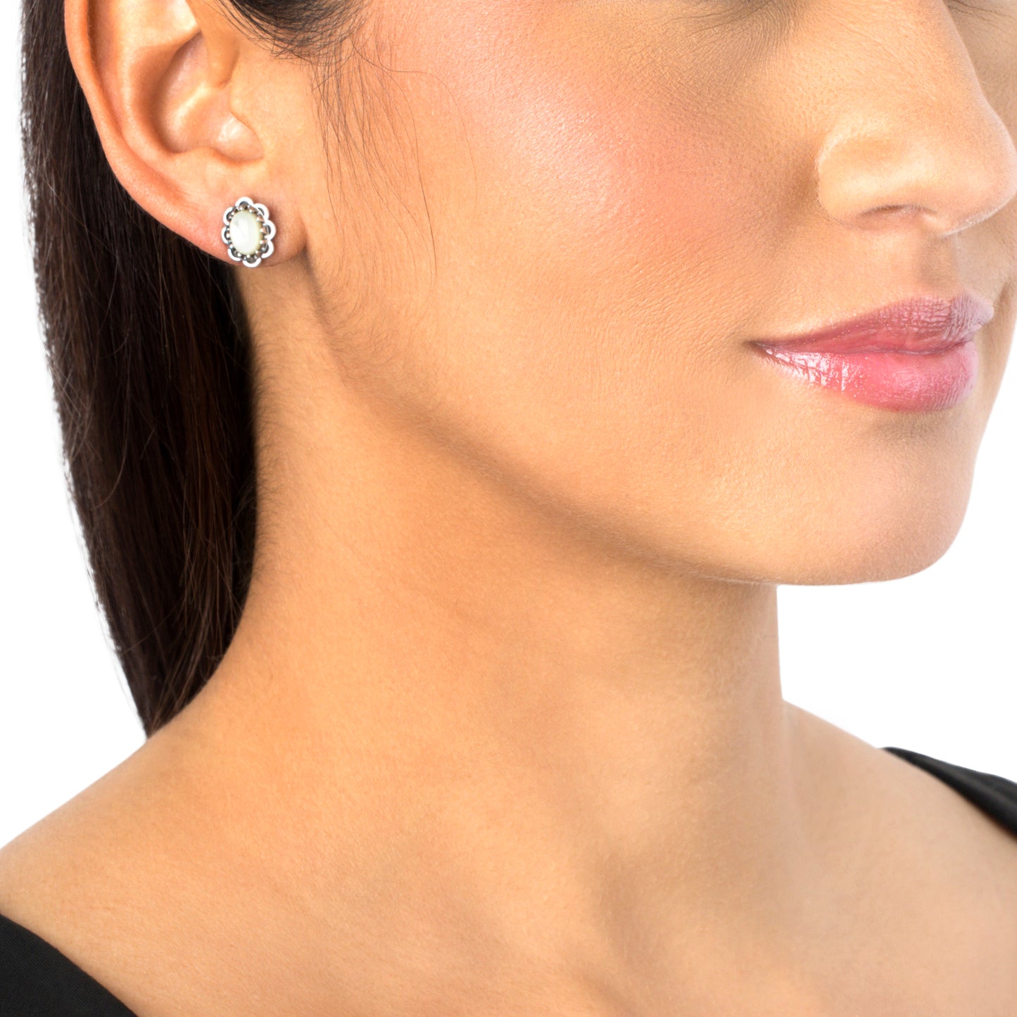 EXCLUSIVELY OURS! Sterling Silver White Mother of Pearl Concha Flower Stud Earrings