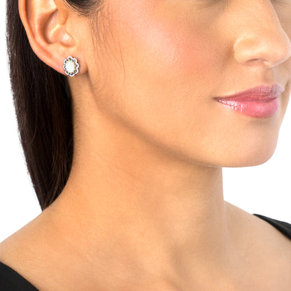 EXCLUSIVELY OURS! Sterling Silver White Mother of Pearl Concha Flower Stud Earrings