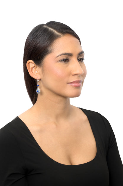 Sterling Silver Lapis Pear-Shaped Concha Lever Back Earrings