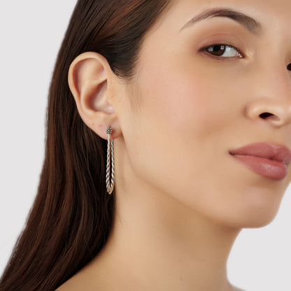 Sterling Silver Elongated Oval Rope Textured Hoop Earrings