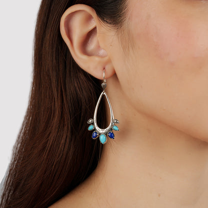 Sterling Silver Sleeping Beauty Turquoise and Lapis Open Pear Gemstone Lever Back Earrings