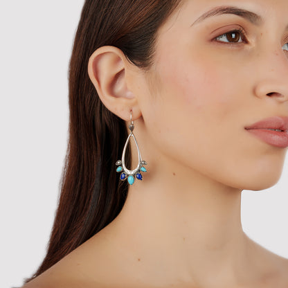 Sterling Silver Sleeping Beauty Turquoise and Lapis Open Pear Gemstone Lever Back Earrings