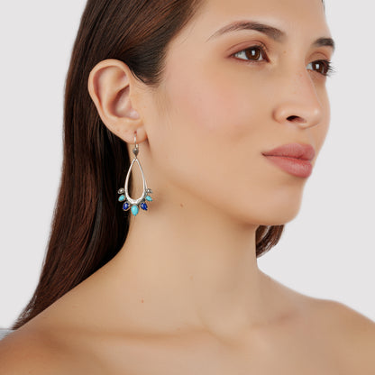 Sterling Silver Sleeping Beauty Turquoise and Lapis Open Pear Gemstone Lever Back Earrings