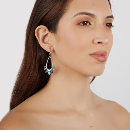 Sterling Silver Sleeping Beauty Turquoise and Lapis Open Pear Gemstone Lever Back Earrings