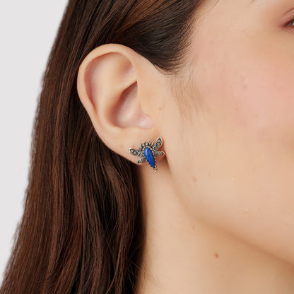Sterling Silver Lapis Dragonfly Stud Earrings