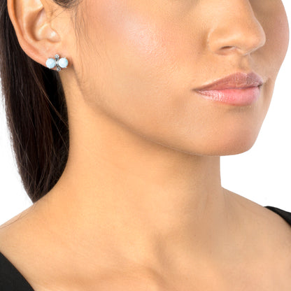 Sterling Silver Round Larimar Concha Stud Earrings