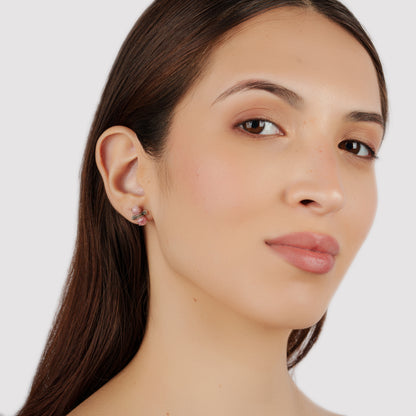 Sterling Silver Round Rhodochrosite Concha Stud Earrings