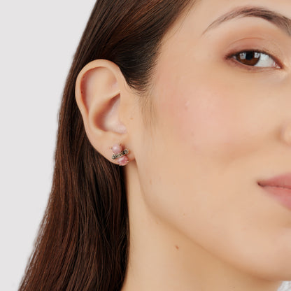 Sterling Silver Round Rhodochrosite Concha Stud Earrings