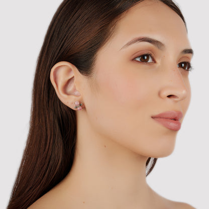 Sterling Silver Round Rhodochrosite Concha Stud Earrings