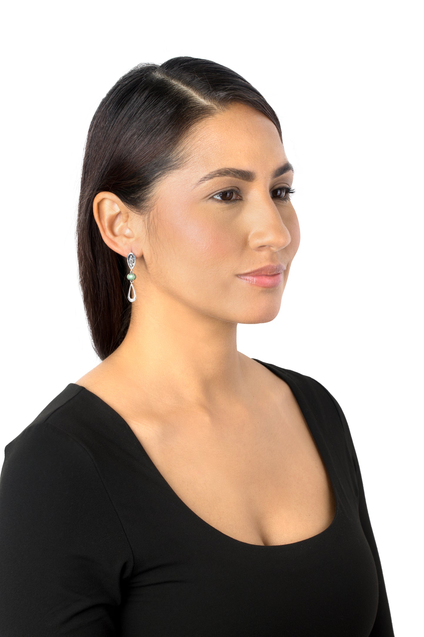 Sterling Silver Sleeping Beauty Turquoise Teardrop Double Loop Gemstone Earrings