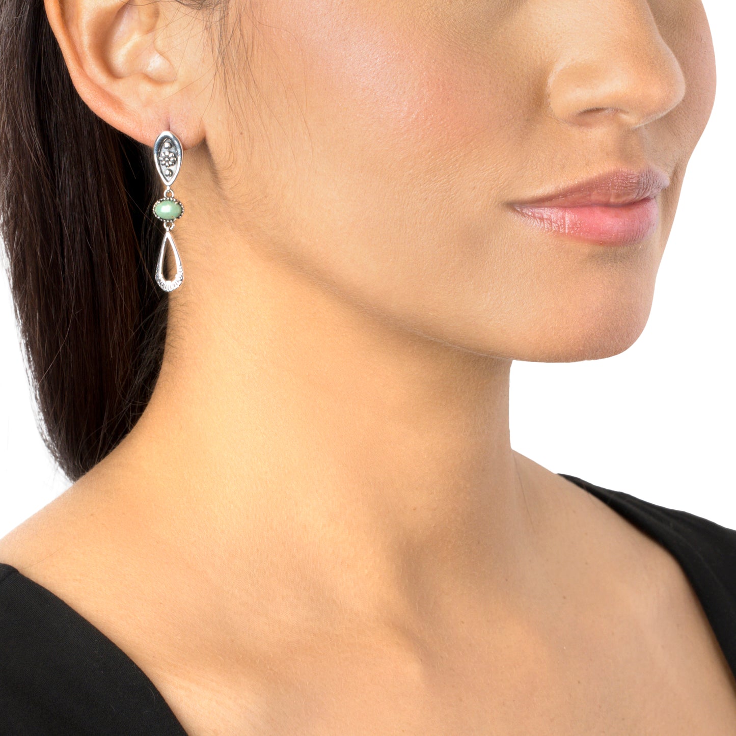 Sterling Silver Sleeping Beauty Turquoise Teardrop Double Loop Gemstone Earrings