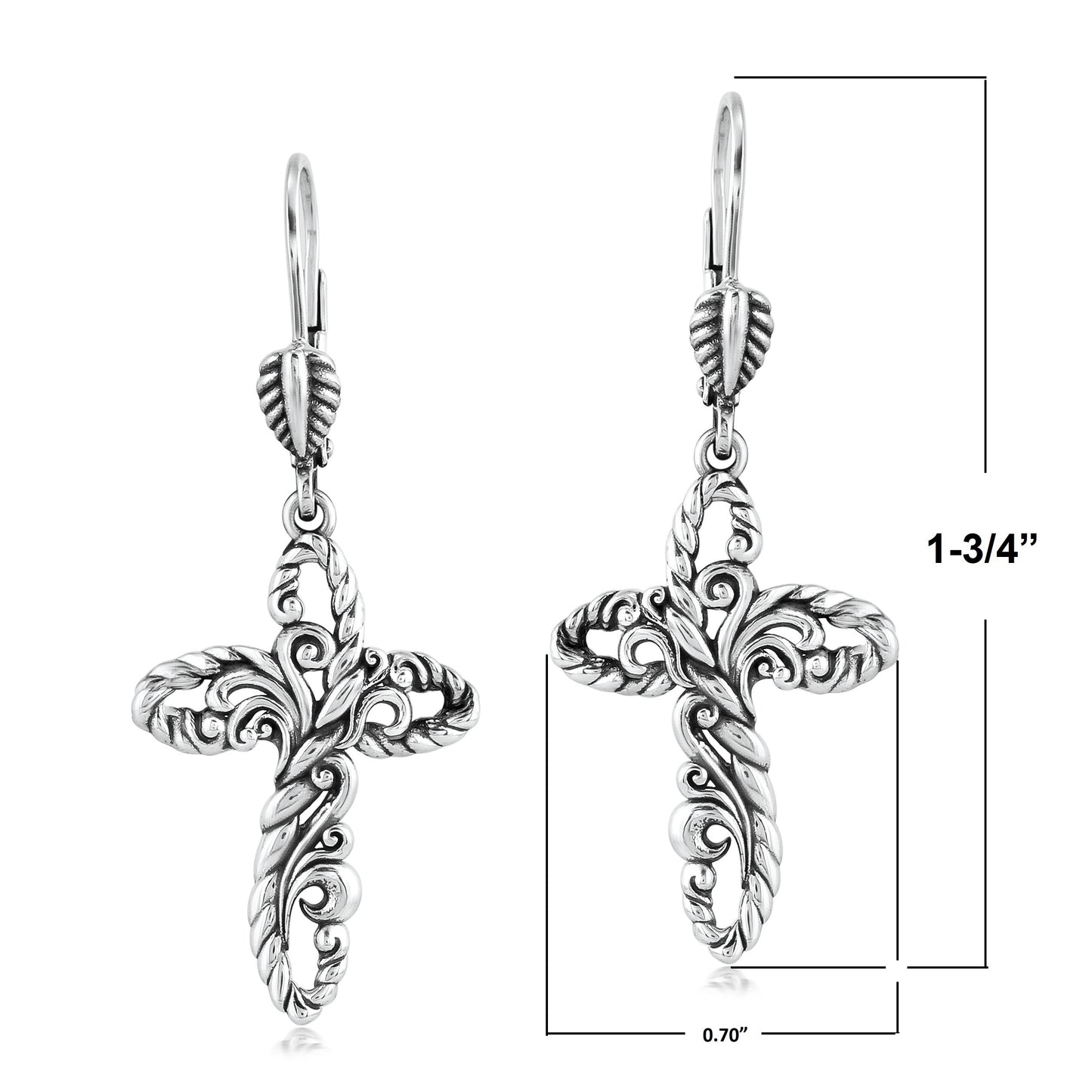 EXCLUSIVELY OURS! Sterling Silver Rope and Filigree Cross Lever Back Dangle Earrings