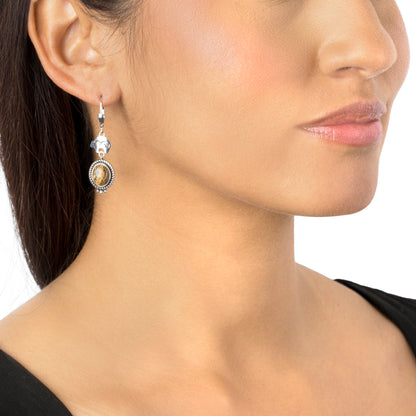 EXCLUSIVELY OURS! Sterling Silver Picture Jasper Bear Design Drop and Dangle Earrings